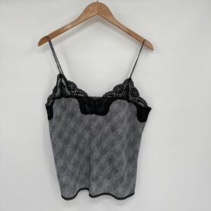 Escapades Vintage Black/White Plaid Houndstooth Lace Trim Camisole Women's L